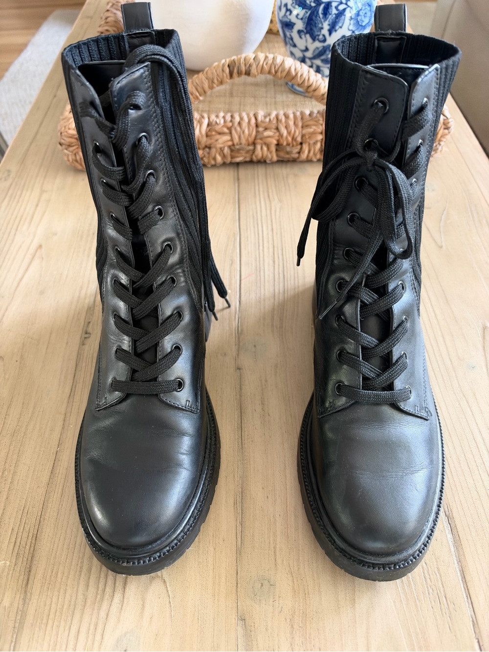 Sam Edelman Black Lace-Up Combat Boots